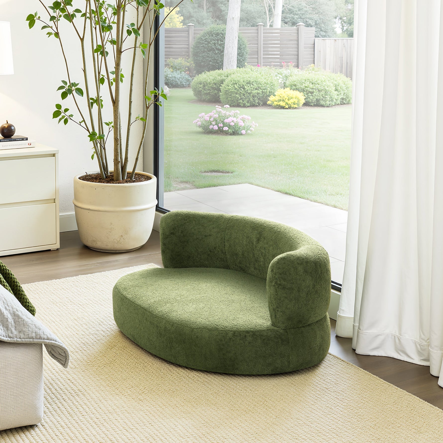 Shep 36' Curved Dog Sofa Bed Medium Moss Green Fleeced Teddy
