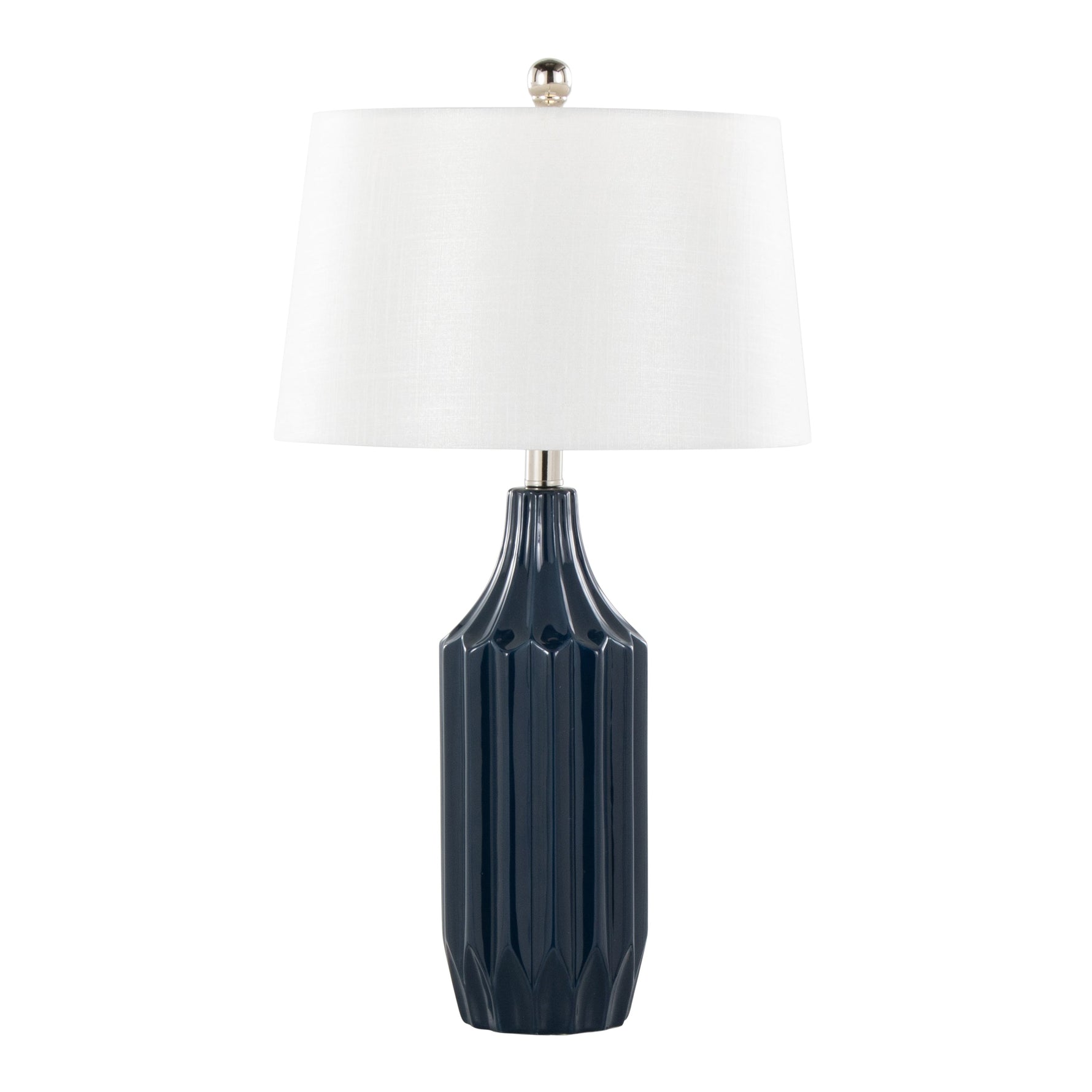 Stella 23" Contemporary Ceramic Table Lamp in Gloss Dark Blue Ceramic with White Shade
