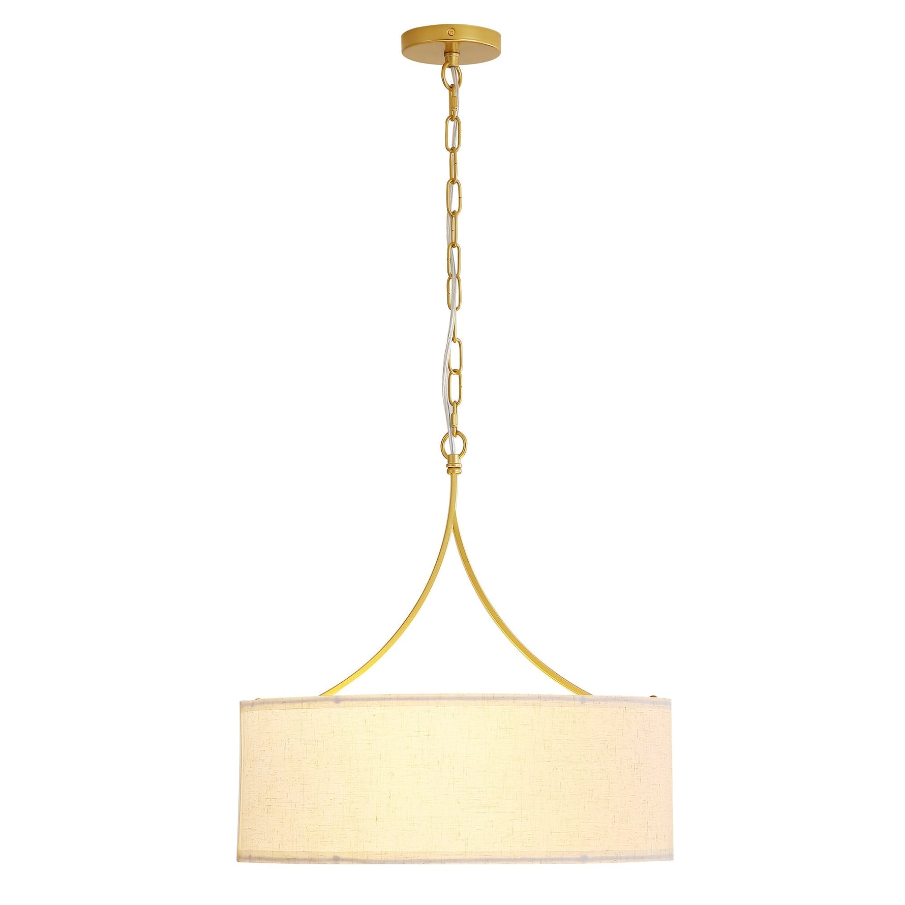 3-Light Gold Fabric Drum Pendant Light