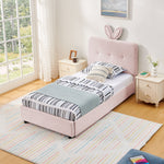 Twin Size Kids Upholstered Bed with Oversized Rabbit Ear Headboard