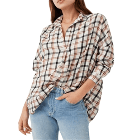 French Connection Women s Panita Org Check Shirt Brown Size X-Small