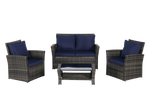 4 Pieces Outdoor Patio Furniture Set with Rattan Chairs and Tempered Glass Table