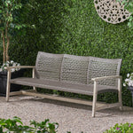 Outdoor Acacia Wood Wicker 3 Seater Sofa