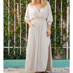 Wanderlux Women's Long Sleeve Maxi V-Neck Smocked Dress - Gray