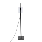 Arturo Contemporary Floor Lamp in Black Wood and Black Steel with White Fabric Shade