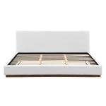 Elegant Boucle Upholstered Bed With Wood Grain Textured Solid Wood Base Frame