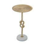 13.8x13.8x24 Gold Side Table with Rope Knot Design and White Marble Base