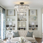 20' Black Crystal Chandelier Ceiling Light, Modern Luxury 10-Light Flush Mount