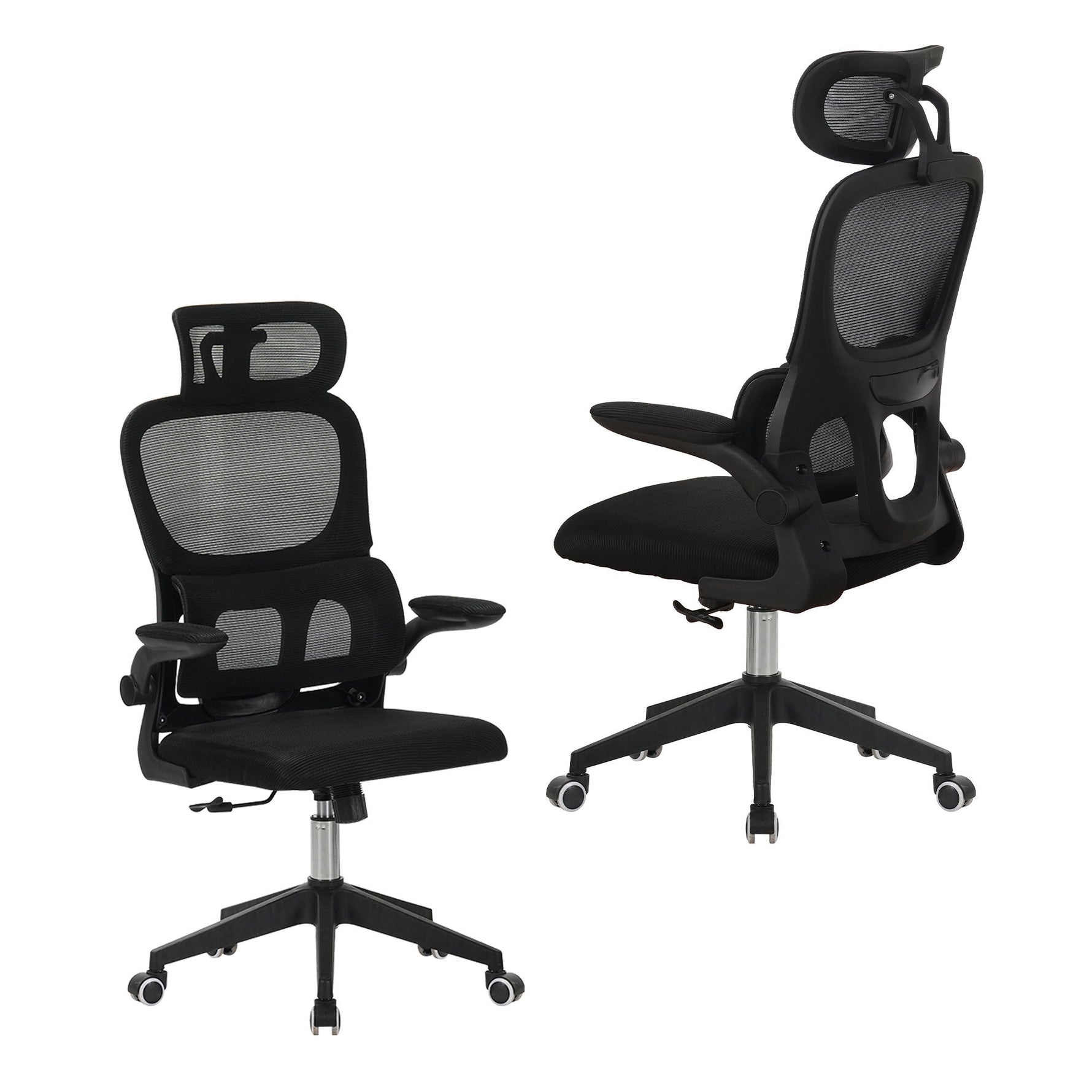 High Back Ergonomic Swivel Rolling Office Chair With Tilt Function, 3D Headrest, Lumbar Support - Black