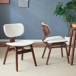 Modern Boucle Fabric Upholstered Side Chair, Bentwood Frame - White / Walnut