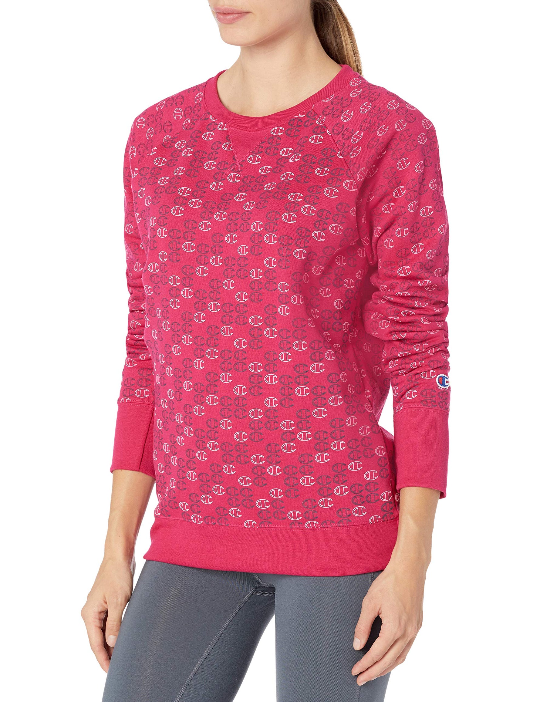 Champion Women's Crewneck, Mini Offset C's Deep Raspberry, Small