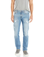 A|X ARMANI EXCHANGE Men's Stretch Cotton Straight Pant with Rips and Repairs, Indigo Denim, 36