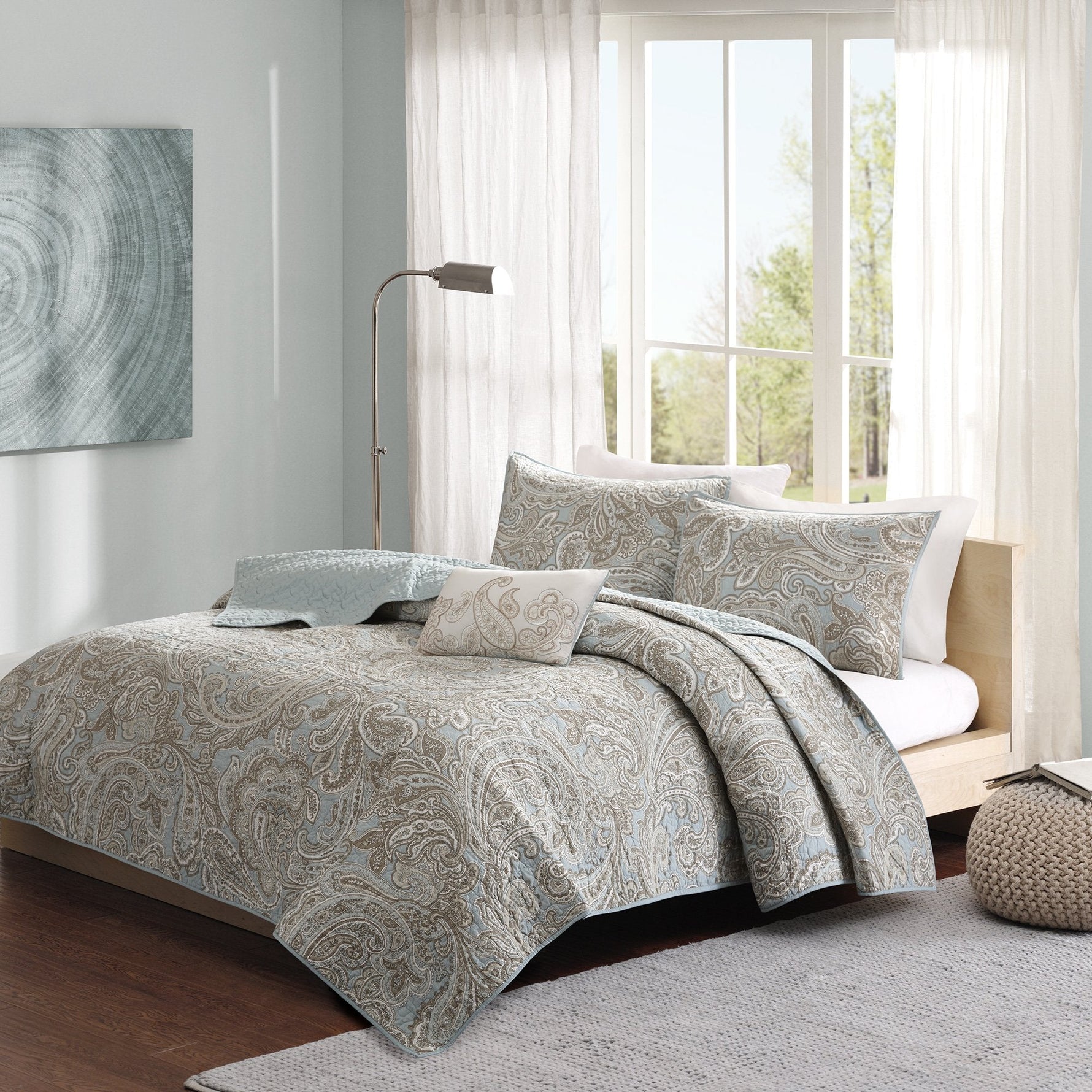 Madison Park Pure Ronan 100 Cotton Quilt Set Blue Full Queen 4 Piece