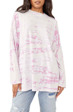 Free People Be Free Tie Dye Oversize Long Sleeve T-Shirt in Pastel Combo, Size Large