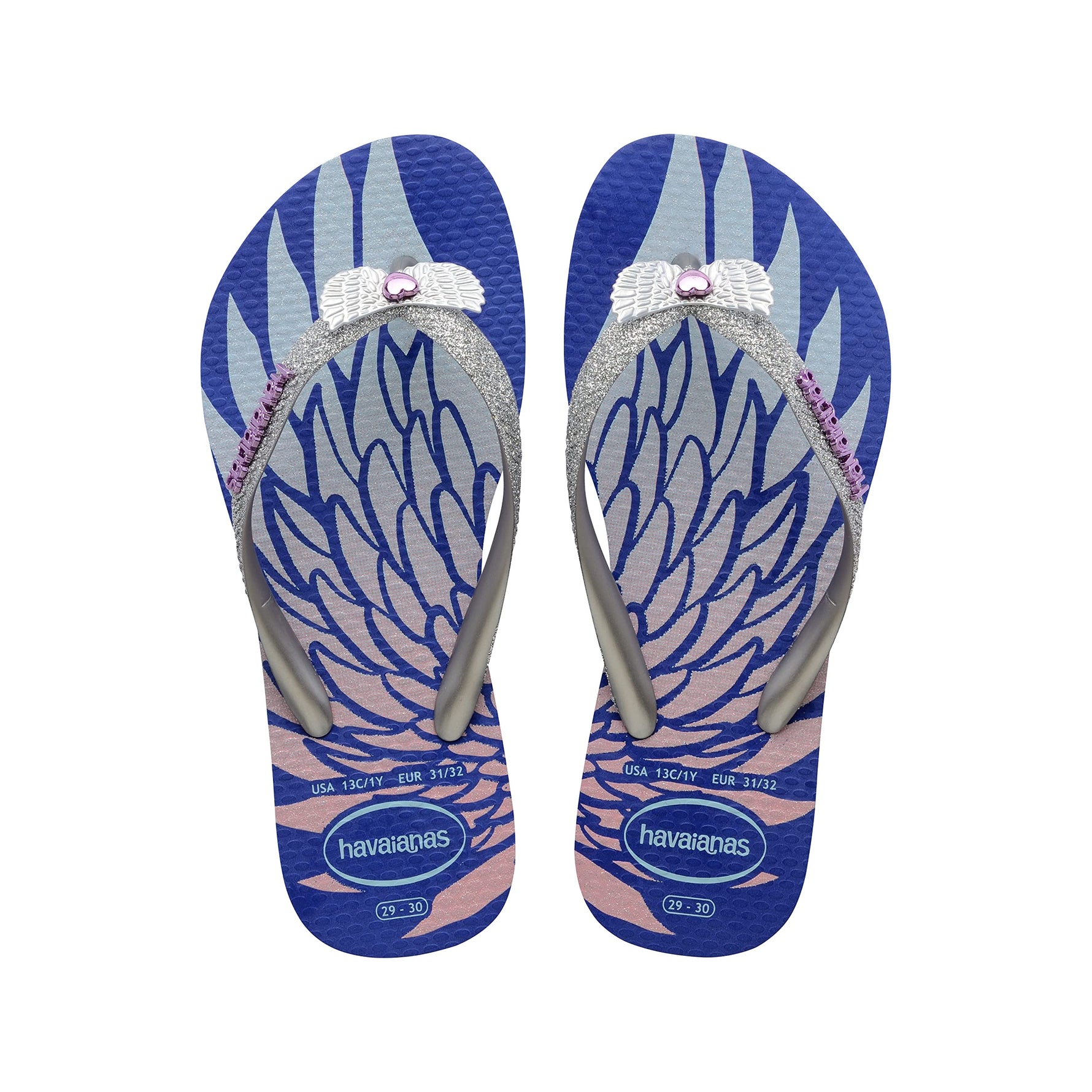Havaianas Girls Slim Glitter II Sandals Marine Blue Size 34 Big Kid