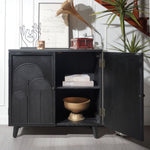 Modern Black Wood Storage Cabinet with Embossed Door