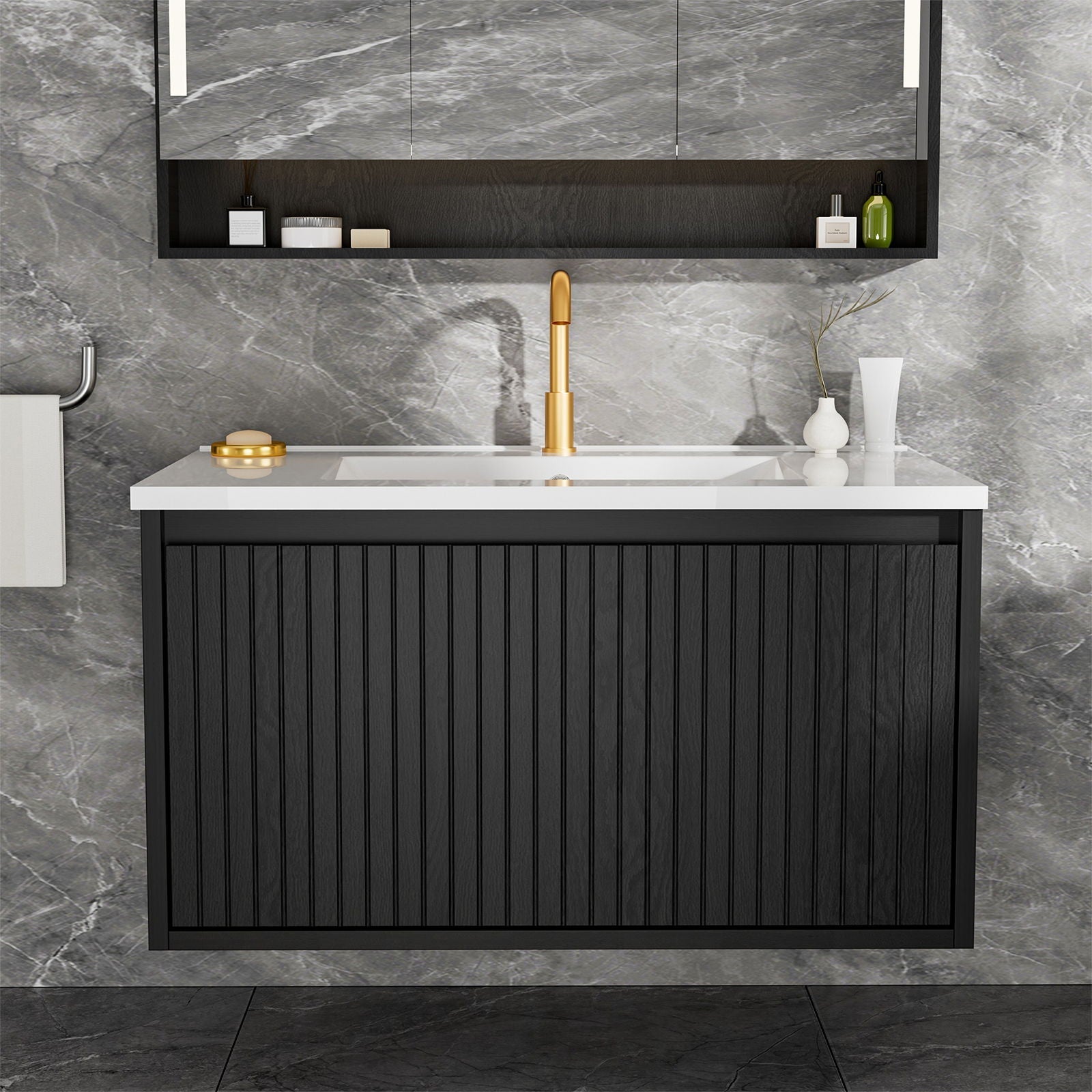 Wall Mounted Floating Bathroom Vanity With Sink and Drawers