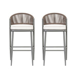 Outdoor Bar Height Metal Frame Counter Stools with Scallop-Shaped Backrest & Water-Resistant Cushions