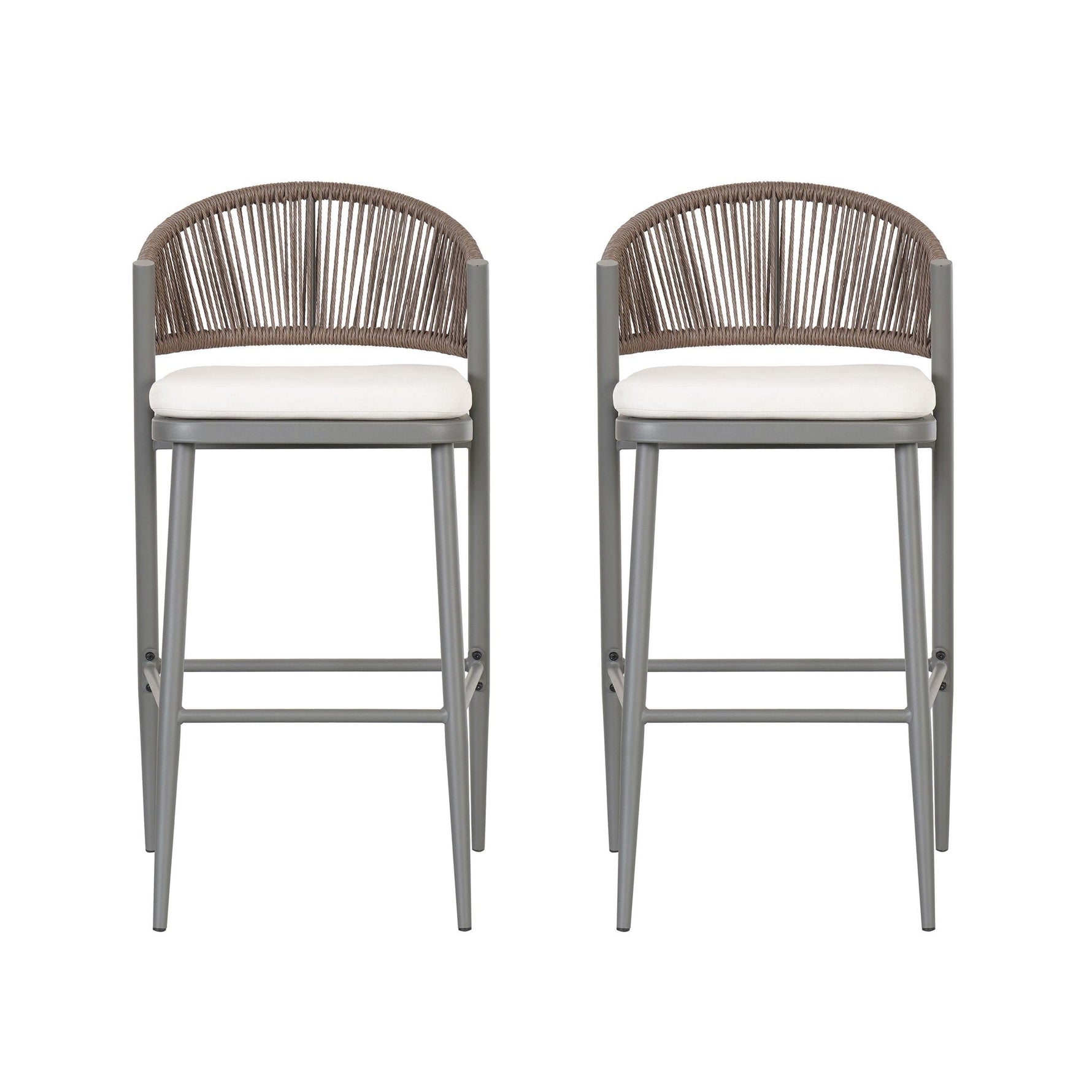 Outdoor Bar Height Metal Frame Counter Stools with Scallop-Shaped Backrest & Water-Resistant Cushions