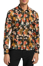 Good Man Brand Mens On Point Stretch Button Up Shirt - Black Tuscan Floral