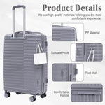 4-Piece PP Spinner Wheel Luggage Set with Cosmetic Case, Light Gray