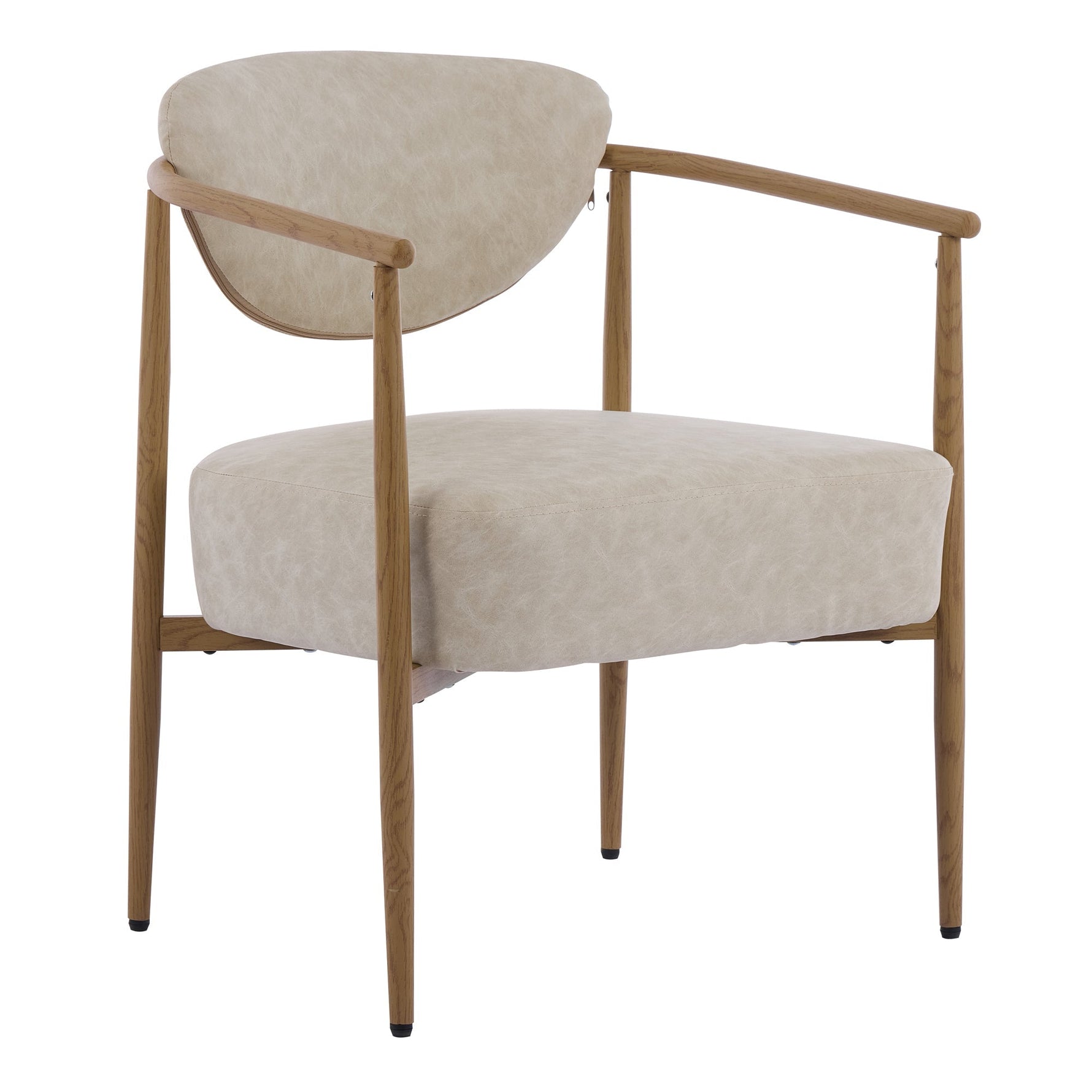 Beige PU Leather Dining Room Chair with Metal Frame