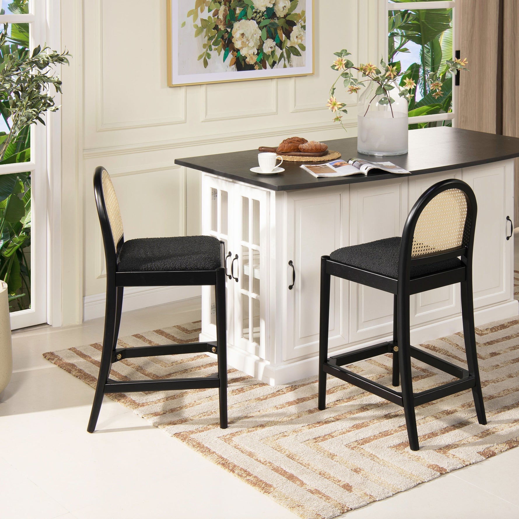 Arlin Upholstered Stool with Curved Back and Footrest - Set of 2