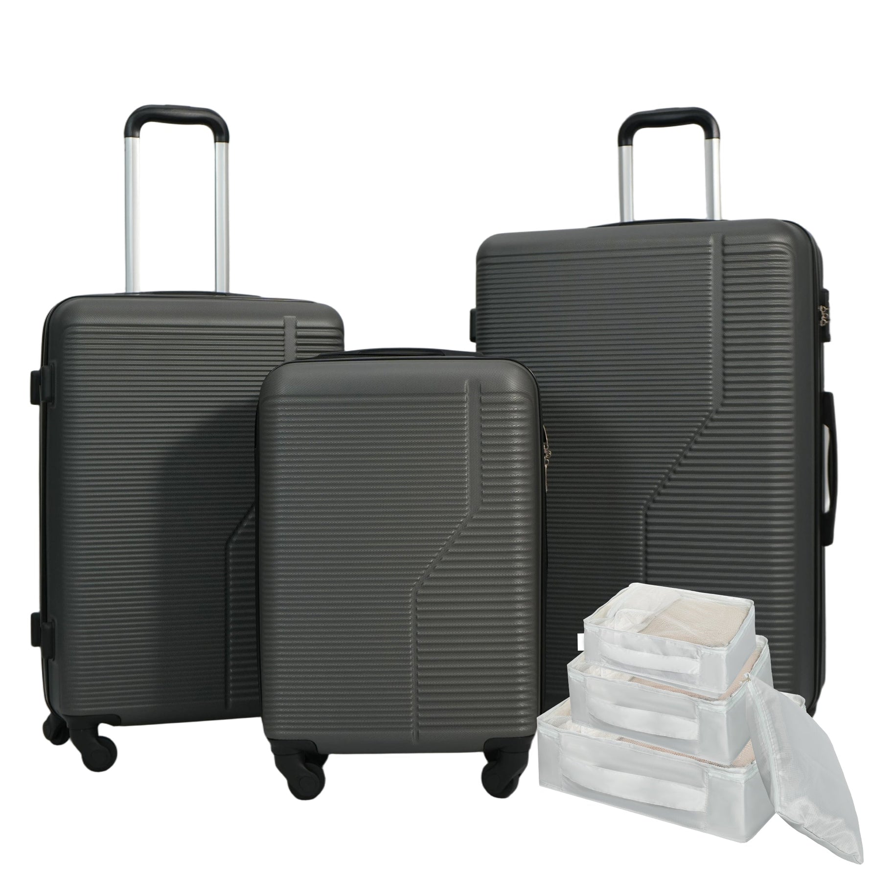 7-Piece Luggage Set ABS Lightweight & Durable Suitcase with Spinner Wheels TSA Lock (20/24/28) Dark Grey