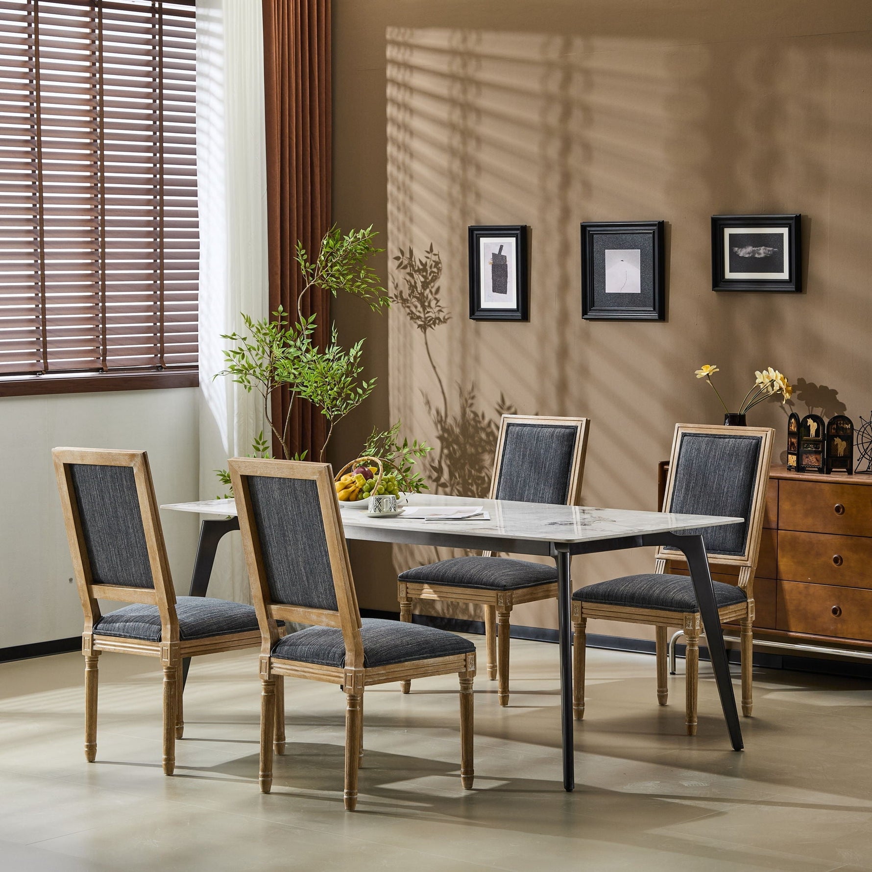 French Country Style Dining Chair with Upholstered Seating and Fluted Legs