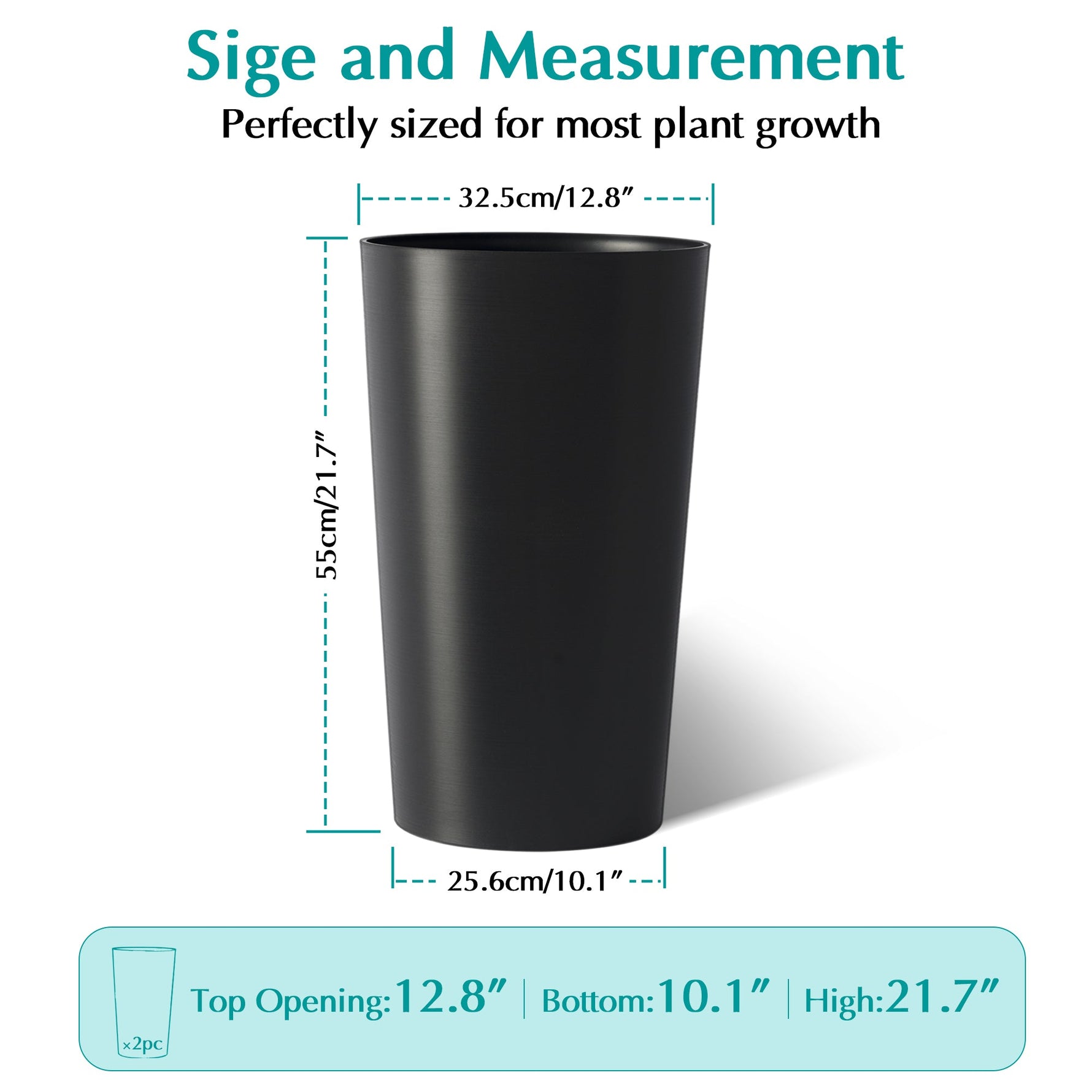 2 Pack Tall 21.7 in Modern Square Planters for Indoor and Outdoor Use