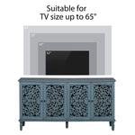 60" Antique Buffet Cabinet with Floral Carvings and Adjustable Shelves