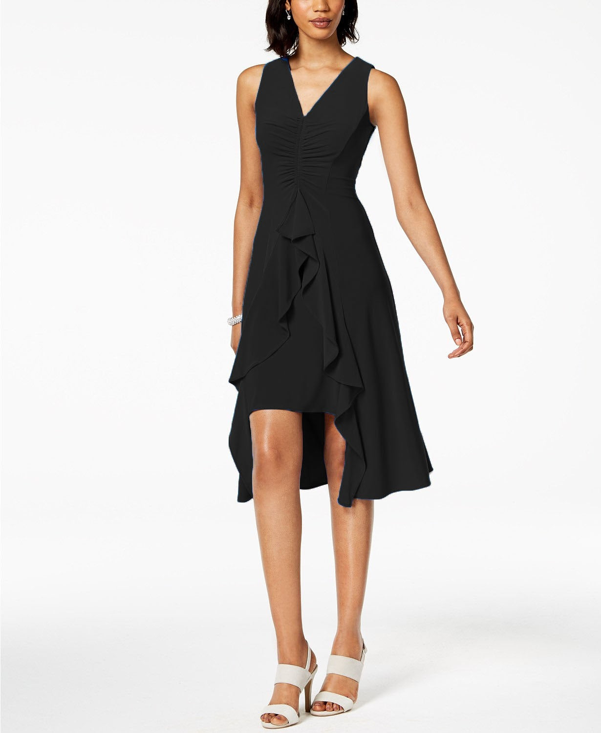 Taylor Women's Ruched & Ruffled Flyaway Dress Black Size 10"