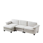 Living Room Sofa Luxury Couch with Ottoman in Soft Chenille Beige