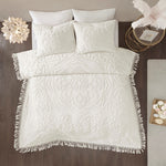 Tufted Cotton Chenille Medallion Fringe Coverlet Mini Set - Off-White Full/Queen