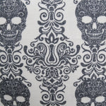 Gothic Damask Skull Throw Pillow – Black & White Cotton Linen