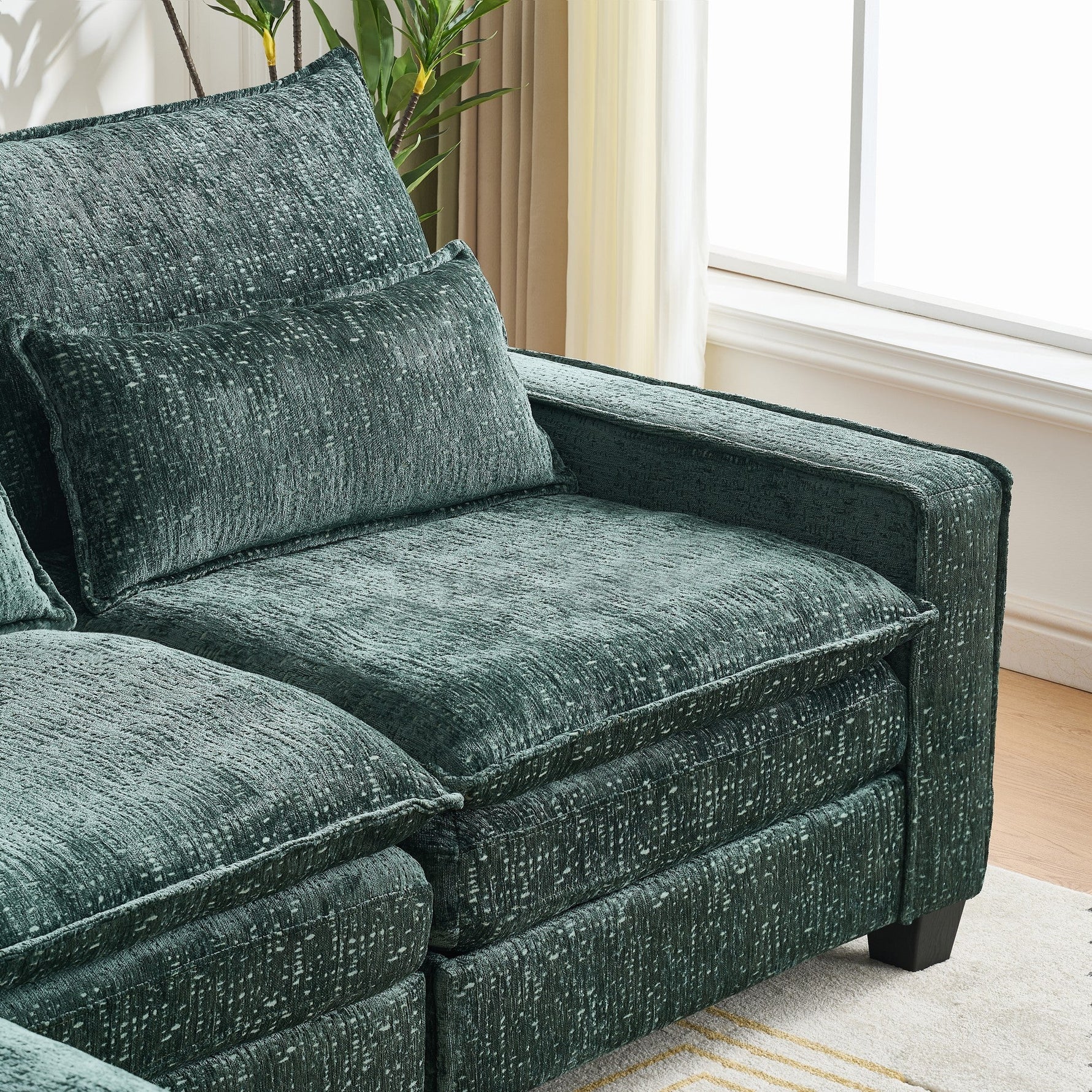 Modern Comfy Chenille L Shaped Sectional Sofa with Movable Ottoman