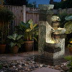 4-Tier Resin Cascading Bowls Outdoor Waterfall Fountain with LED Lights