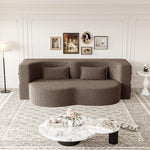 Modern Floor Sofa With Two Pillows Convertible Teddy Fabric Foam Filled Bed