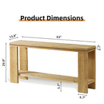 63" Boho Console Table with Storage Shelf – Rustic Farmhouse Sofa Table