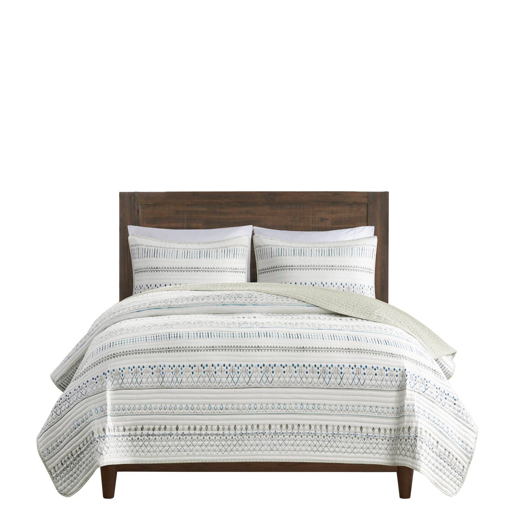 3 Piece Seersucker Quilt Set Taupe Blue King Cal King