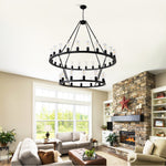 52 Inch Black Wagon Wheel Chandelier, 36-Lights