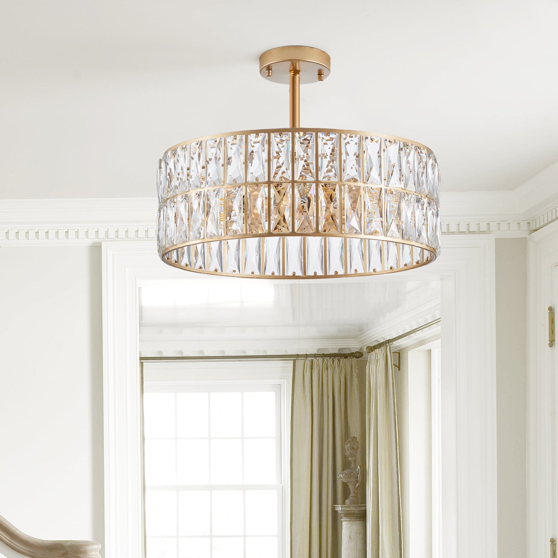 18' Golden Modern Crystal Drum Chandelier - 6-Light Pendant Lighting