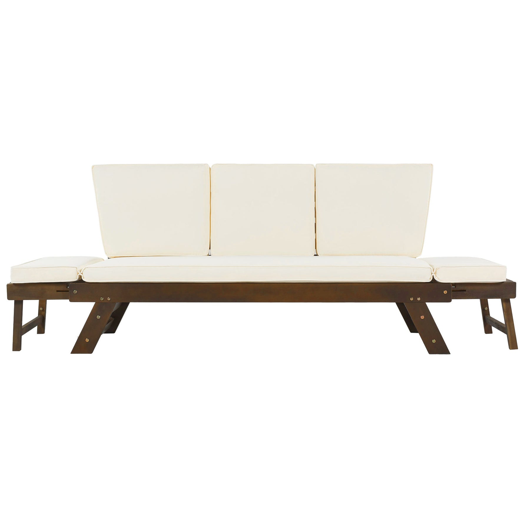 TOPMAX Outdoor Adjustable Patio Wooden Daybed Sofa Chaise Lounge
