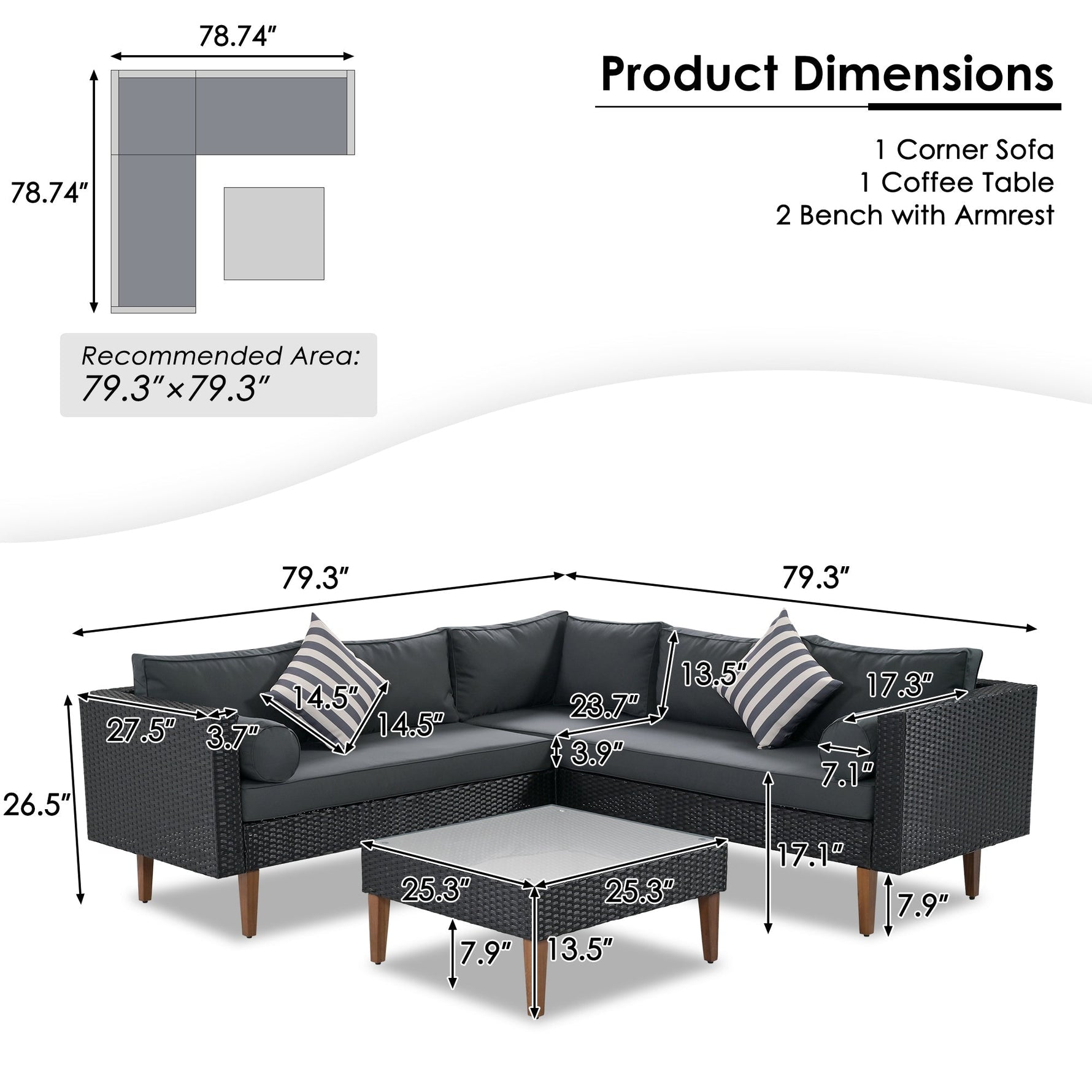 4-Piece Outdoor Wicker Sofa Set with Colorful Pillows