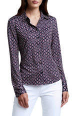 LAGENCE Harmony Chain Print Blouse Dark Dusty Tone Chain Size X Small