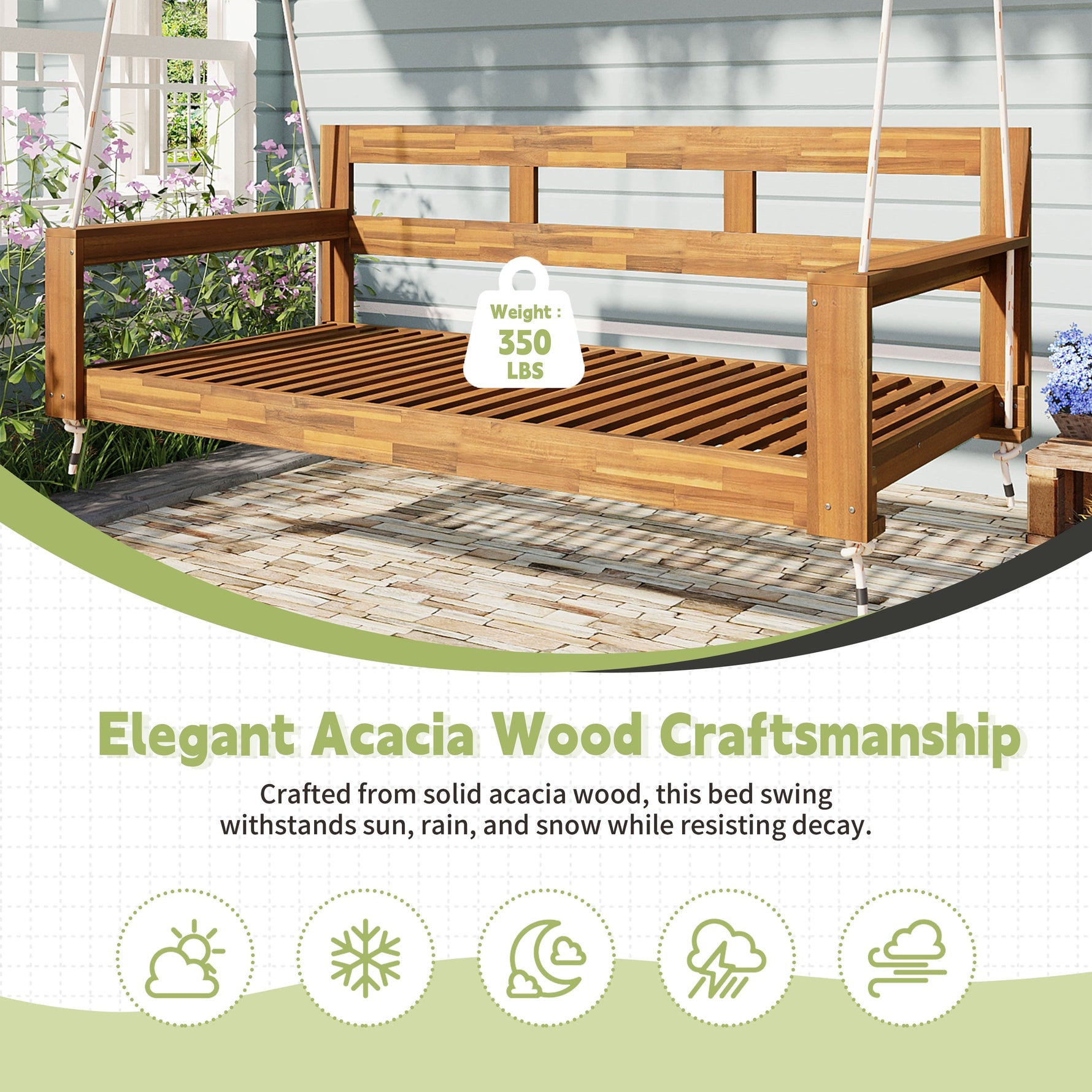TOPMAX Patio Wooden Twin Size Porch Swing Daybed Frame