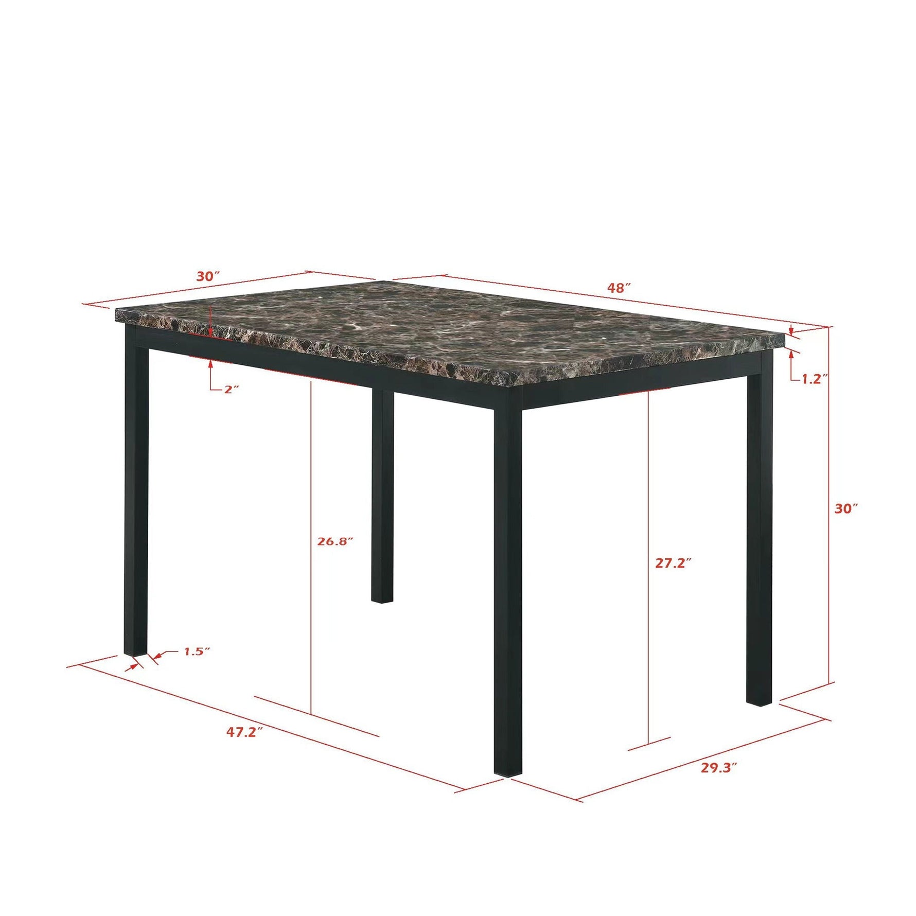 5 Piece Dinning Set With Faux Marble Top, Table & 4 Chairs - Black