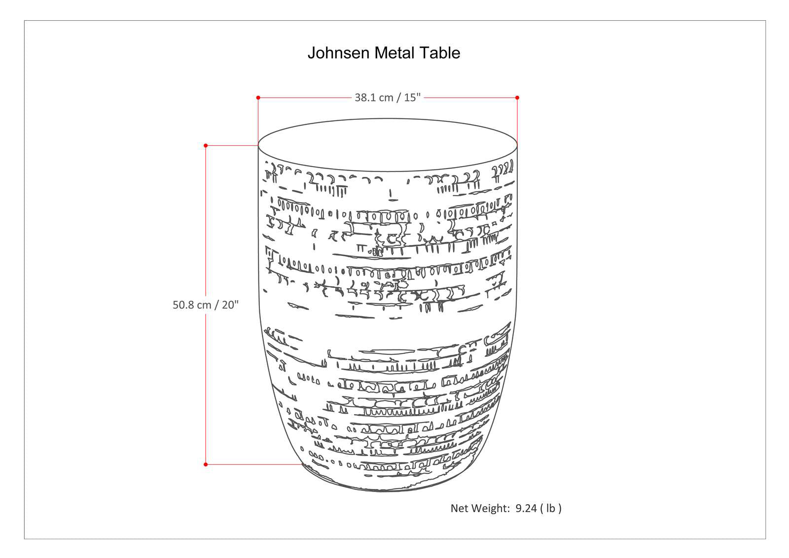 Johnsen 15 Inch Wide Tribal Pattern Metal Accent Table in Antique Gold