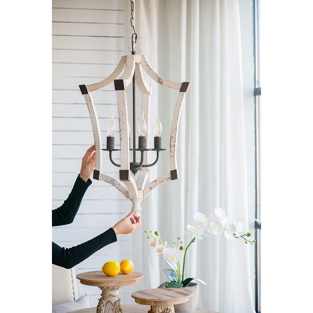 4 Light Chandelier with Adjustable Chain in Cream Finish