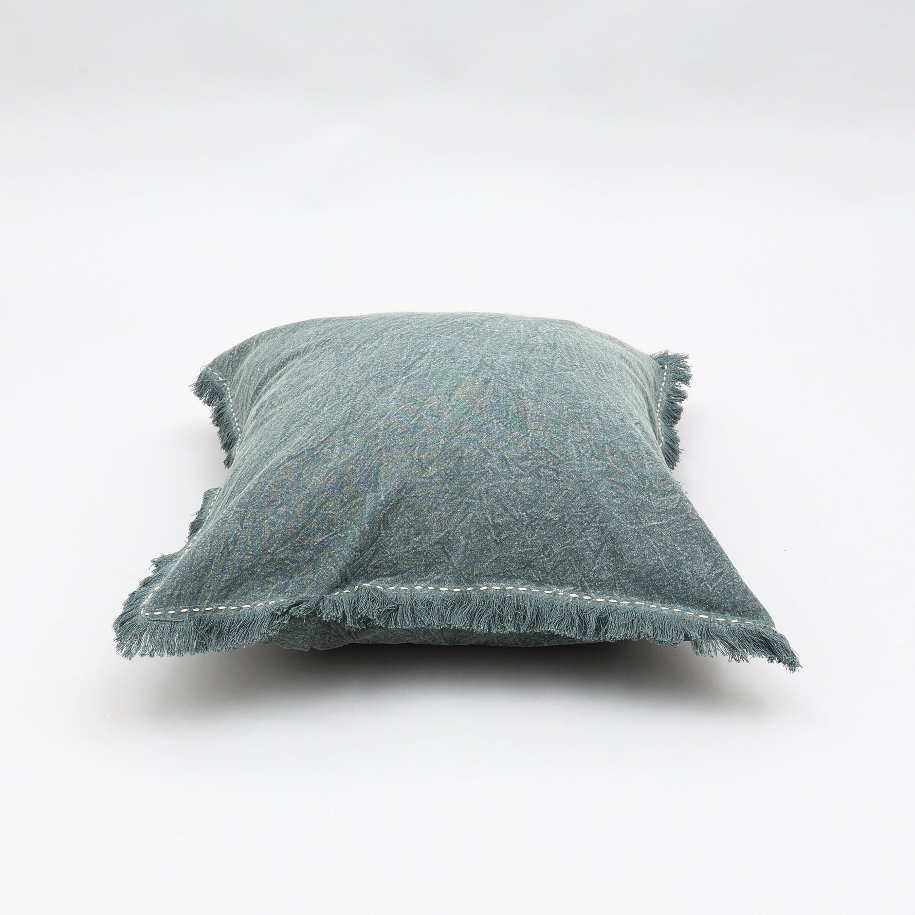 Stonewashed Linen Throw Pillow with Handworked Edges & Fringe - 22x22